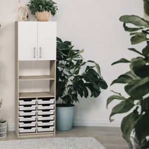 Dulap deschis cu cutii de depozitare  